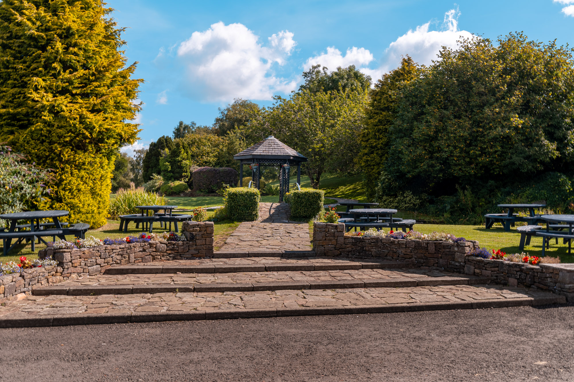 Outdoor ceremony garden and pagoda at Mytton Fold Hotel