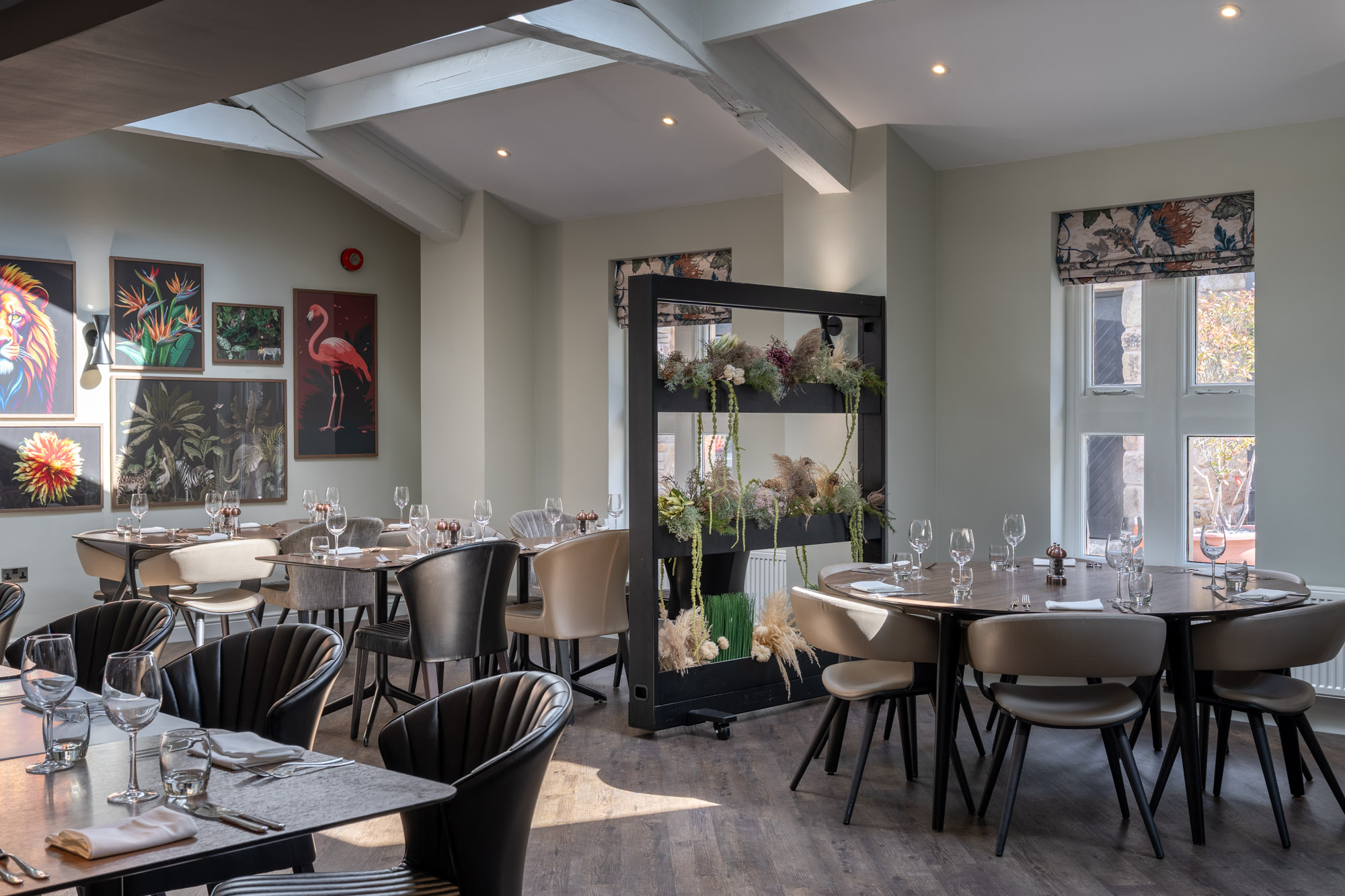 Contemporary wedding dining room at Mytton Fold Hotel