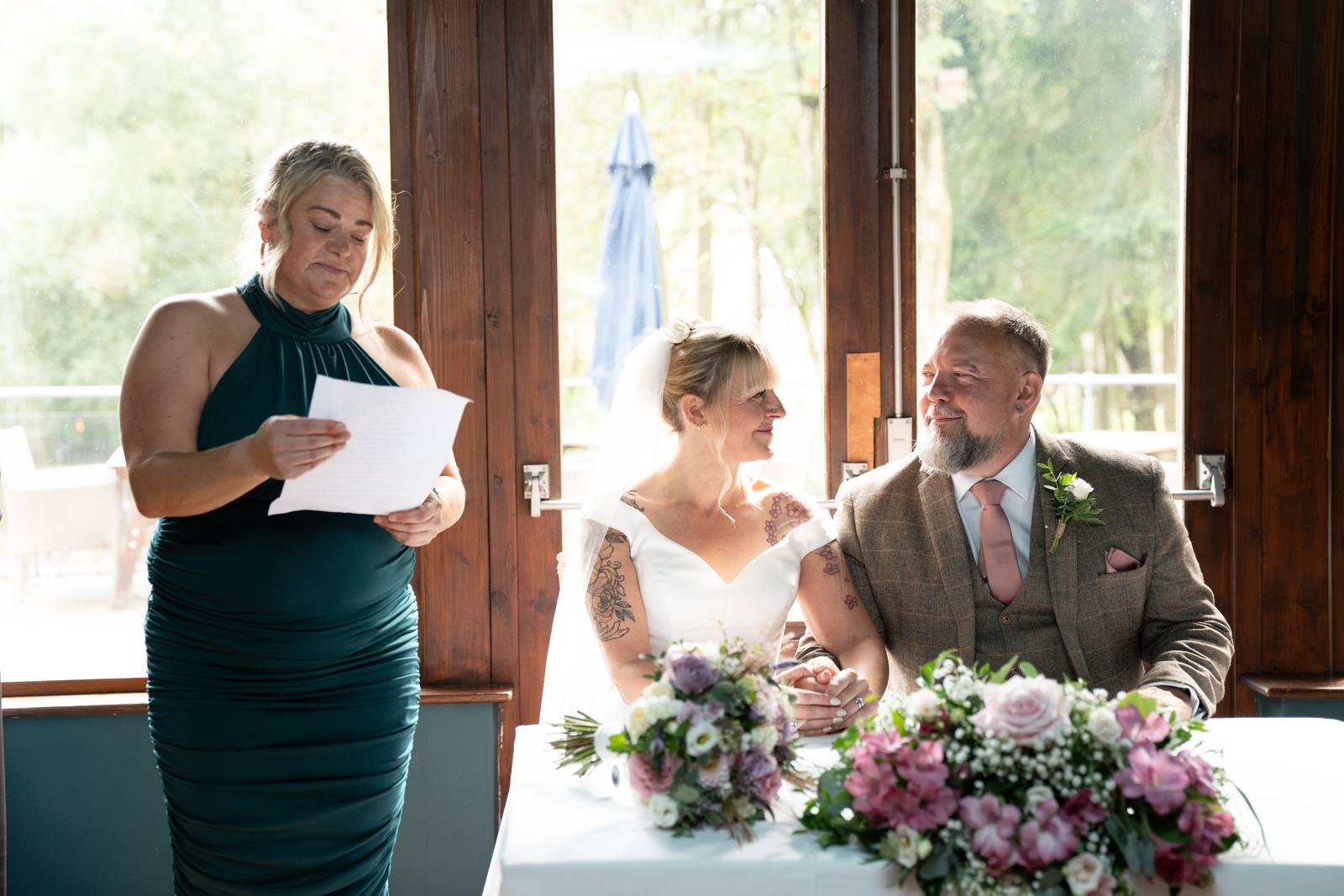 A reading during Chris and Mandy's wedding ceremony at Chevin Country House