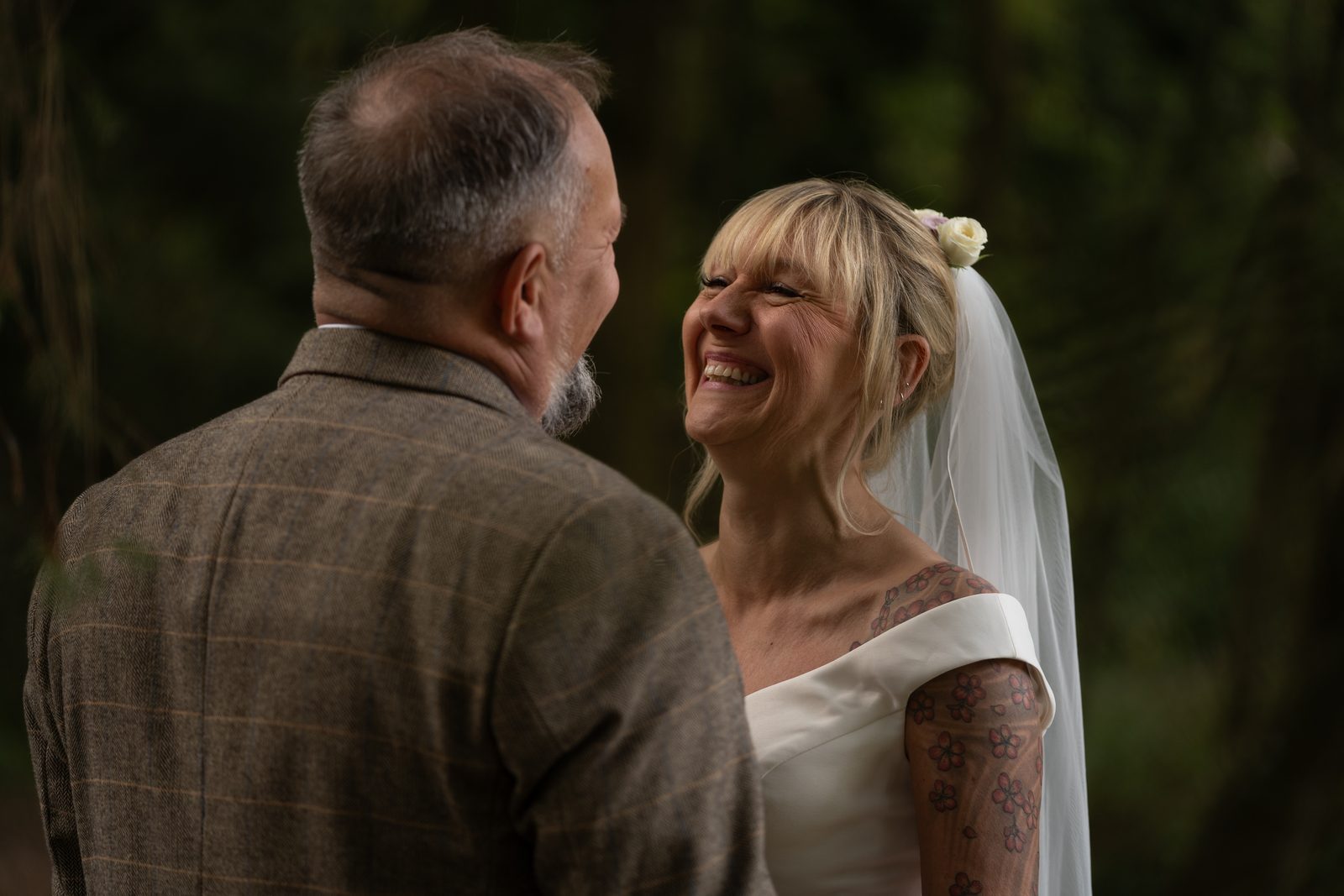 Chris and Mandy's first look before their wedding ceremony at Chevin Country House