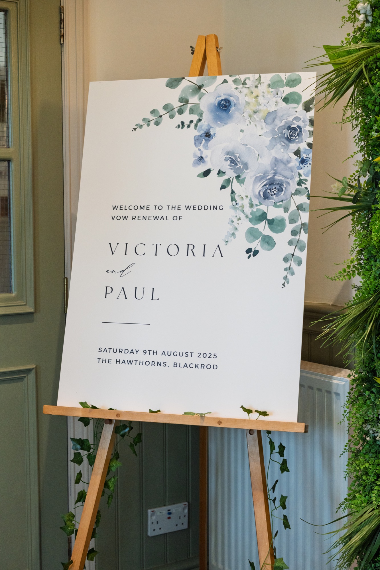 Welcome sign for the wedding at The Hawthorns, Blackrod